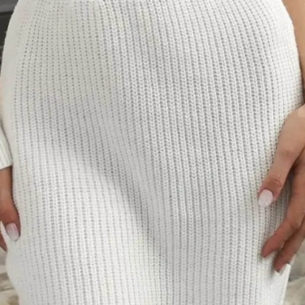Ivory One Shoulder Sweater Dress - Picture 7 of 7